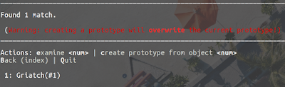 Found 1 match. (Warning: creating a prototype will overwrite the current prototype!) ____________________________________________________________________________________ Actions: examine <num> | create prototype from object <num> Back (index) | Quit 1: Griatch(#1)